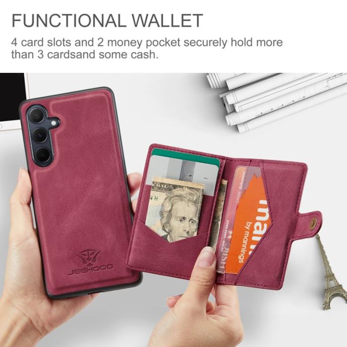 JEEHOOD - JEEHOOD Samsung Galaxy A35 5G Fodral Retro Konstläder Plast - Röd