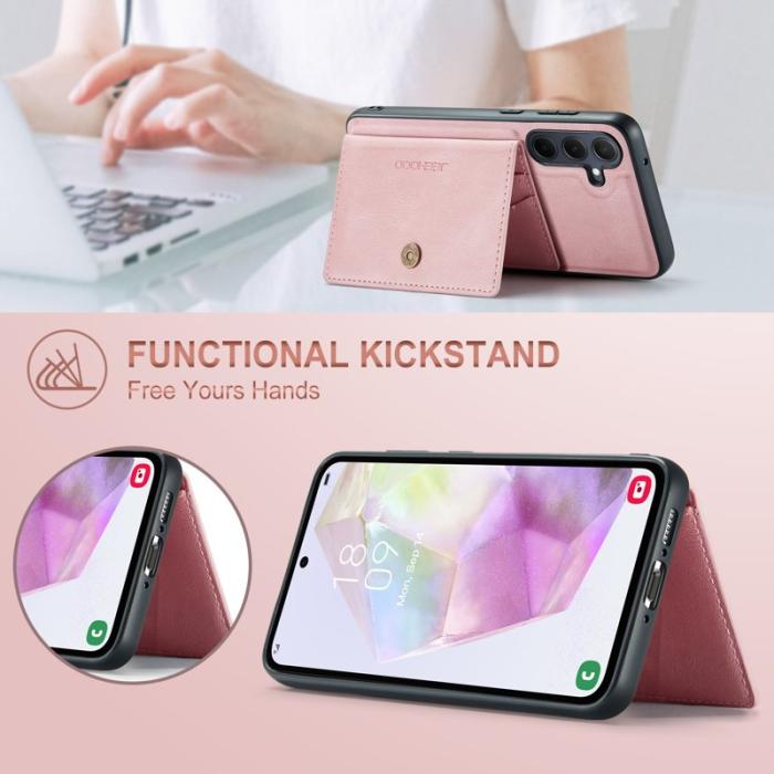 JEEHOOD - JEEHOOD Samsung Galaxy A35 5G Fodral Retro Konstläder Plast - Rosa