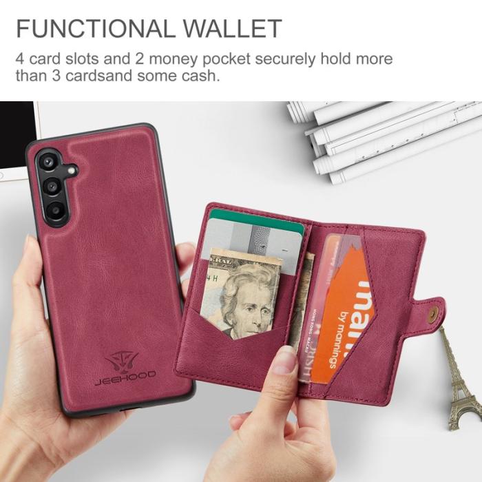 JEEHOOD - JEEHOOD Samsung Galaxy A54 5G Fodral Äkta Läder - Röd