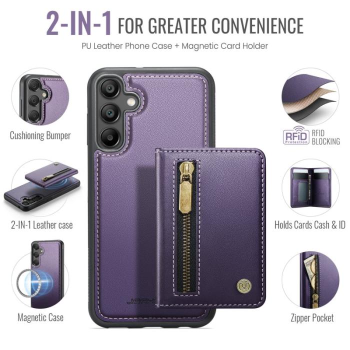 JEEHOOD - JEEHOOD Samsung Galaxy A55 5G Plånboksfodral Avtagbart Konstläder Lila