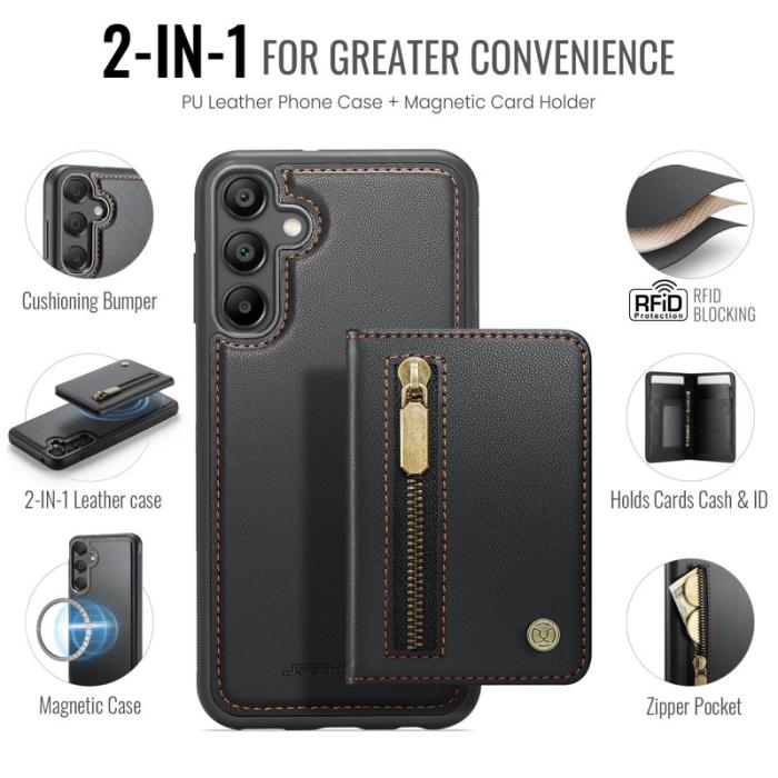 JEEHOOD - JEEHOOD Samsung Galaxy A55 5G Plånboksfodral Avtagbart Konstläder - Svart