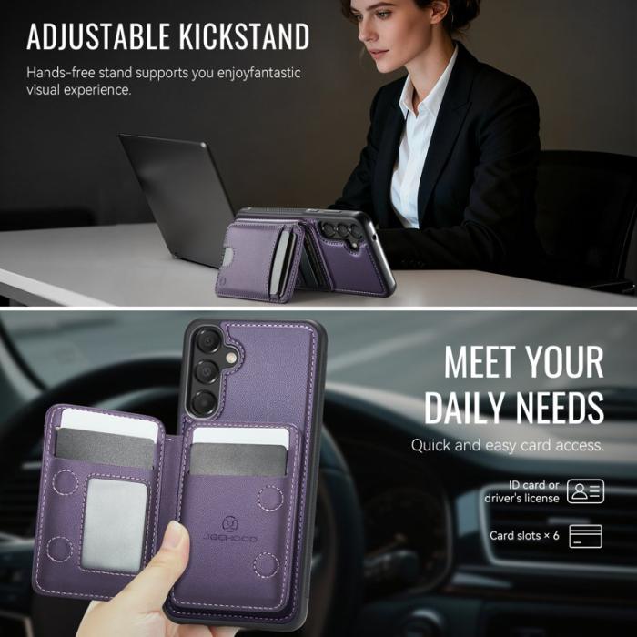 JEEHOOD - JEEHOOD Samsung Galaxy A55 5G Skal Äkta Läder Med Ställ - Lila