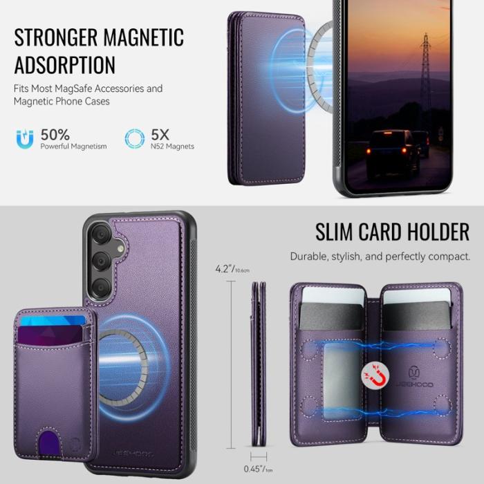 JEEHOOD - JEEHOOD Samsung Galaxy A55 5G Skal Äkta Läder Med Ställ - Lila