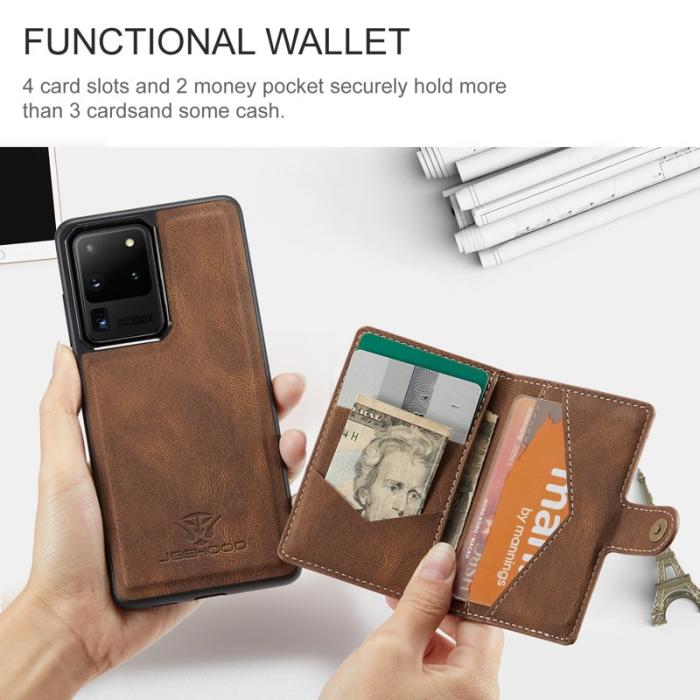 JEEHOOD - JEEHOOD Samsung Galaxy S20 Ultra Fodral Äkta Läder - Brun