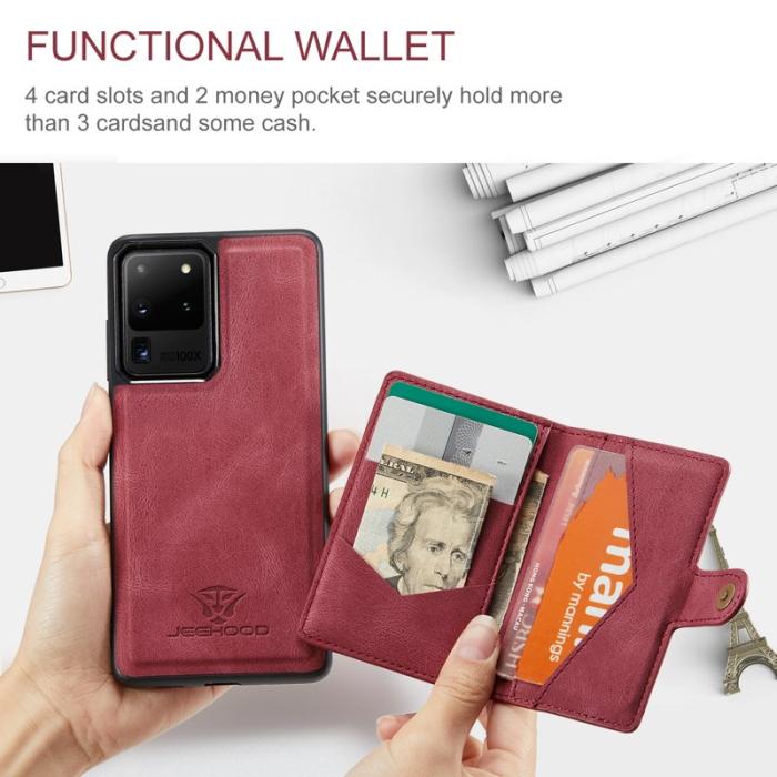 JEEHOOD - JEEHOOD Samsung Galaxy S20 Ultra Fodral Äkta Läder - Röd