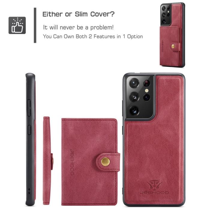 JEEHOOD - JEEHOOD Samsung Galaxy S21 Ultra 5G Fodral KonstLäder - Röd