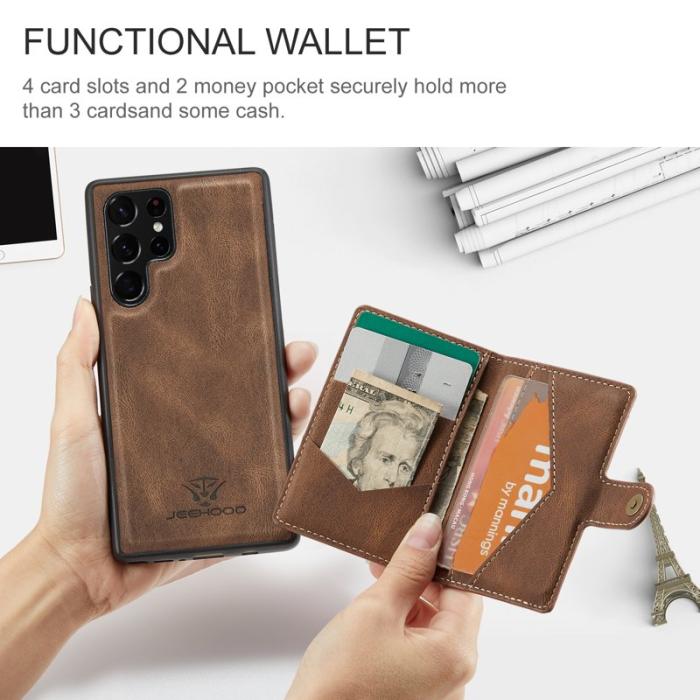 JEEHOOD - JEEHOOD Samsung Galaxy S22 Ultra 5G Fodral Äkta Läder - Brun