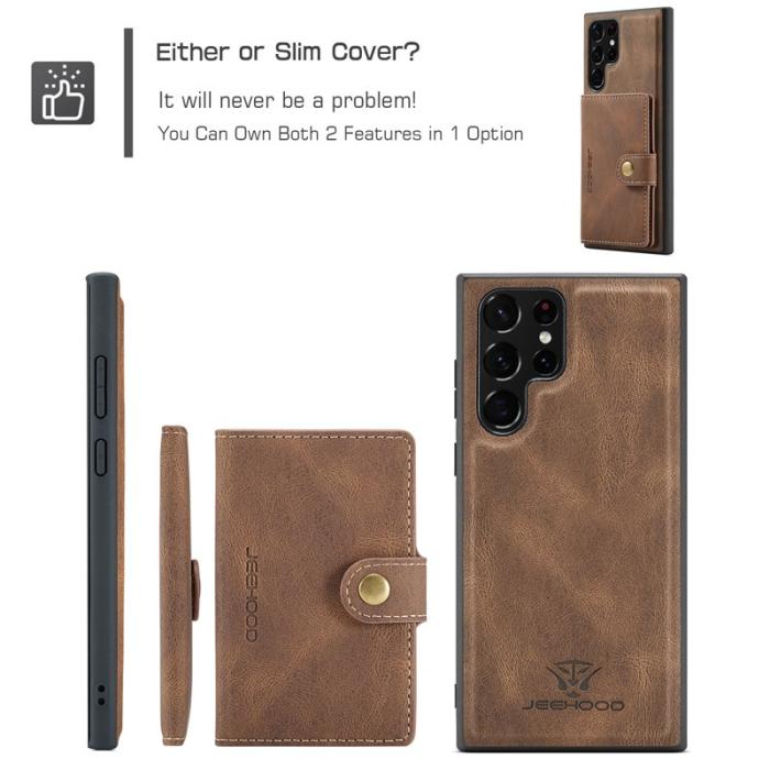 JEEHOOD - JEEHOOD Samsung Galaxy S22 Ultra 5G Fodral Äkta Läder - Brun