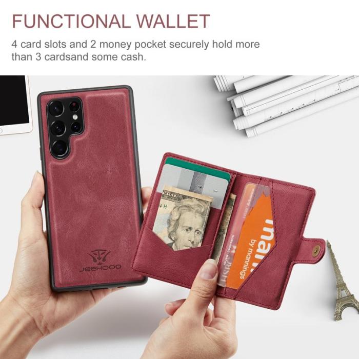 JEEHOOD - JEEHOOD Samsung Galaxy S22 Ultra 5G Fodral Äkta Läder - Röd