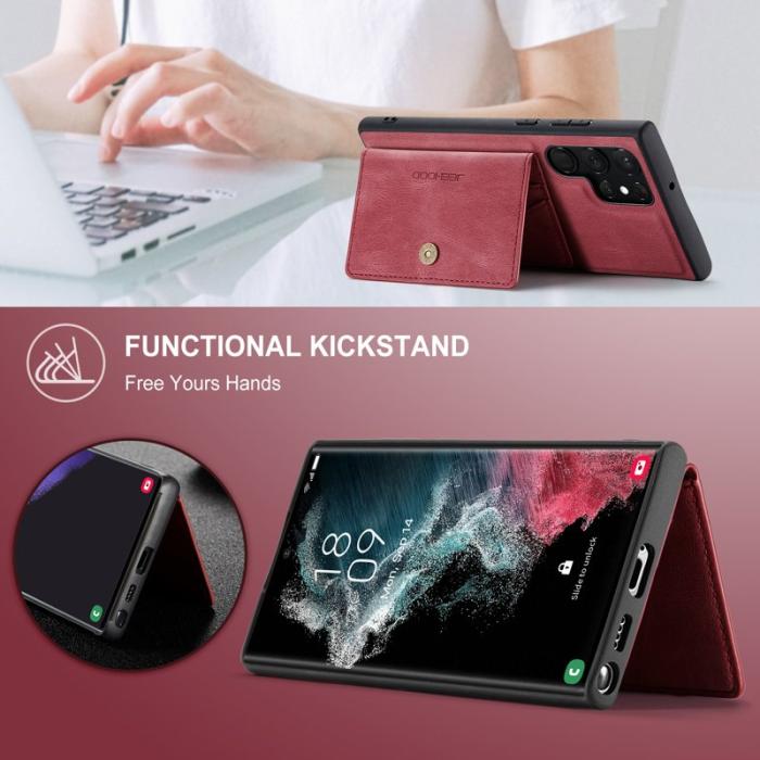 JEEHOOD - JEEHOOD Samsung Galaxy S22 Ultra 5G Fodral Äkta Läder - Röd