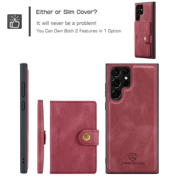 JEEHOOD - JEEHOOD Samsung Galaxy S22 Ultra 5G Fodral Äkta Läder - Röd