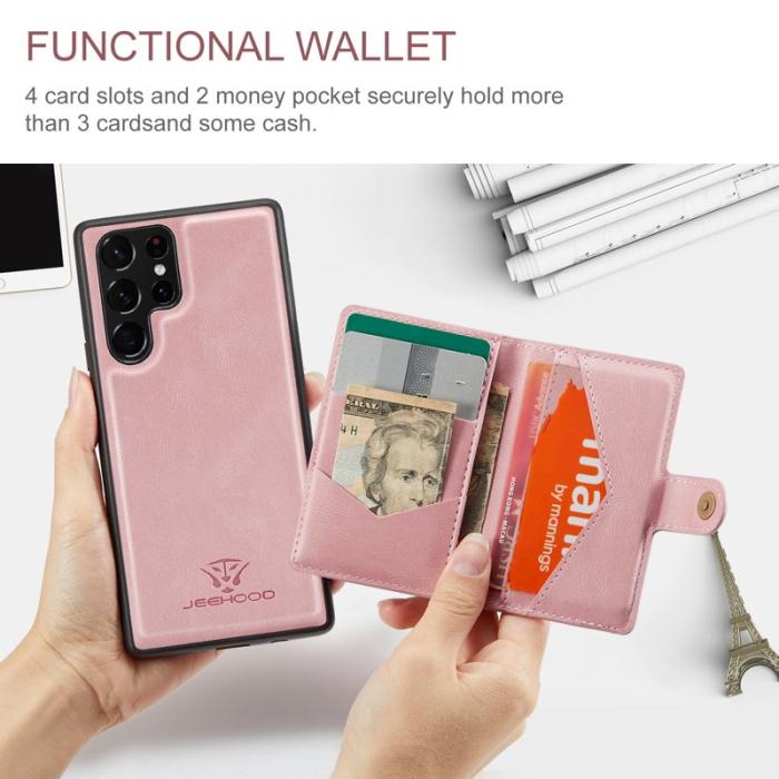JEEHOOD - JEEHOOD Samsung Galaxy S22 Ultra 5G Fodral Äkta Läder - Rosa