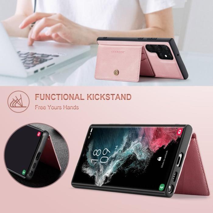 JEEHOOD - JEEHOOD Samsung Galaxy S22 Ultra 5G Fodral Äkta Läder - Rosa