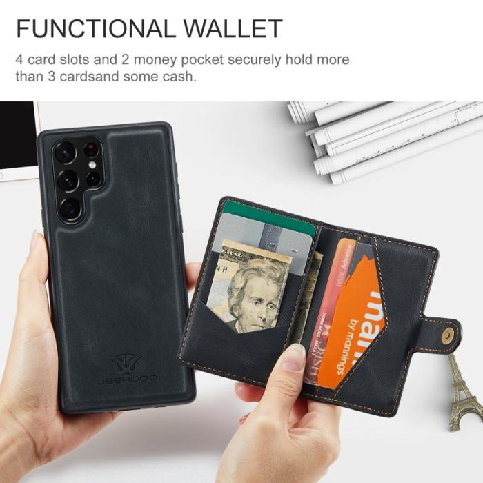 JEEHOOD - JEEHOOD Samsung Galaxy S22 Ultra 5G Fodral Äkta Läder - Svart