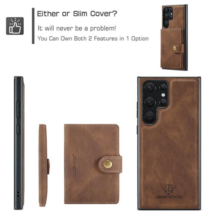JEEHOOD - JEEHOOD Samsung Galaxy S23 Ultra Fodral Konstläder Plast - Brun