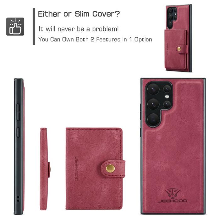 JEEHOOD - JEEHOOD Samsung Galaxy S23 Ultra Fodral Konstläder Plast - Röd