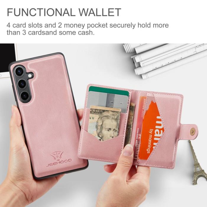 JEEHOOD - JEEHOOD Samsung Galaxy S24 Skal Fodral Läder Plast - Rosa