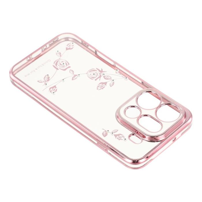 KADEM - KADEM Mobilskal till Oppo Find X9 Pro 5G Plast Blommor Rhinestones - Roséguld