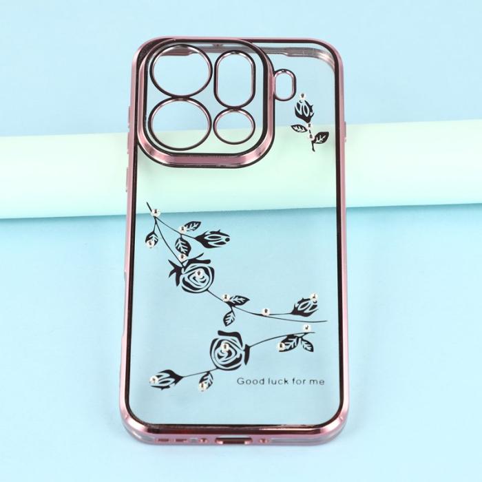 KADEM - KADEM Mobilskal till Oppo Find X9 Pro 5G Plast Blommor Rhinestones - Roséguld