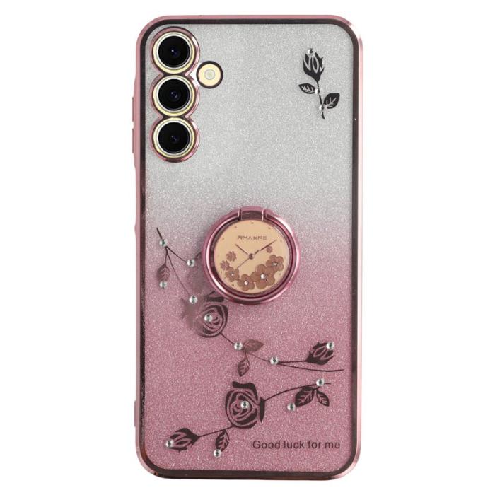 KADEM - KADEM Samsung Galaxy A35 5G Skal Blommönster Ring Ställ TPU - Roséguld