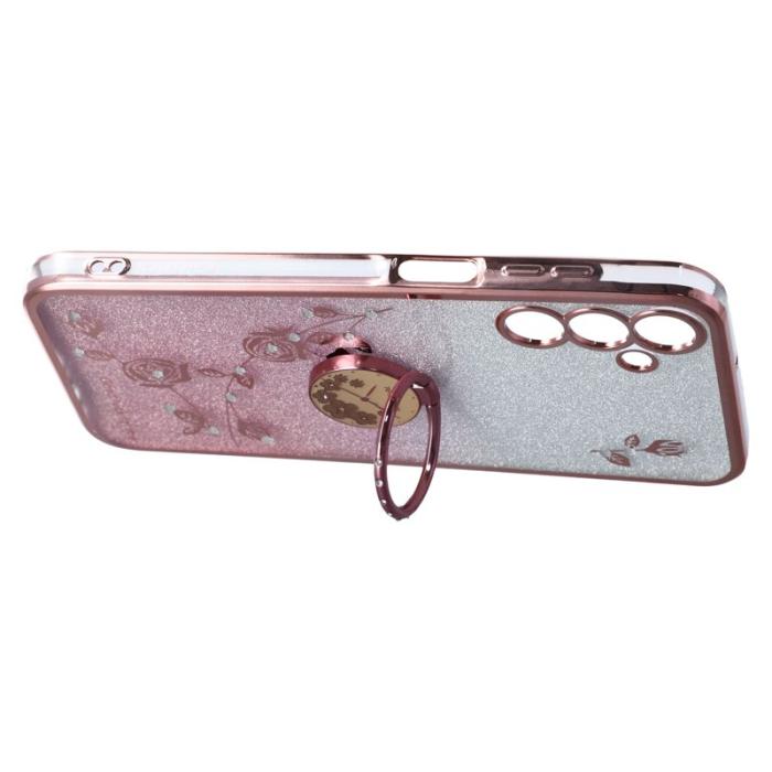 KADEM - KADEM Samsung Galaxy A35 5G Skal Blommönster Ring Ställ TPU - Roséguld