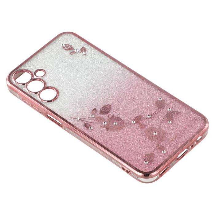 KADEM - KADEM Samsung Galaxy A35 5G Skal Blommönster Ring Ställ TPU - Roséguld