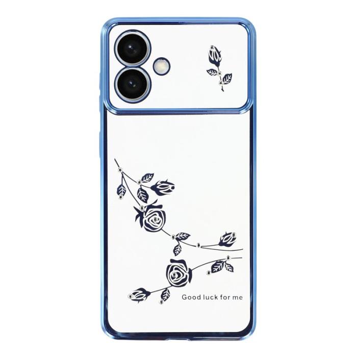 KADEM - KADEM Samsung Galaxy S26 Edge Mobilskal Blommor Rhinsten TPU - Blå