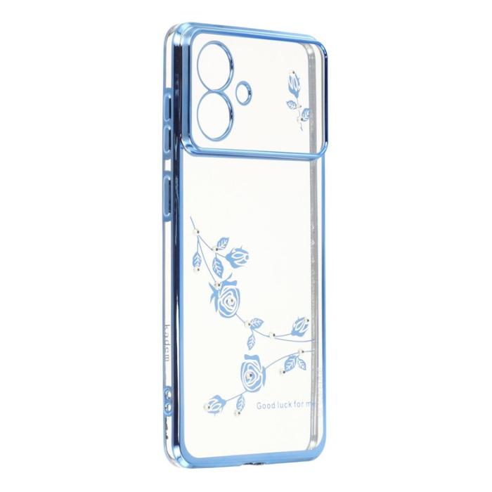 KADEM - KADEM Samsung Galaxy S26 Edge Mobilskal Blommor Rhinsten TPU - Blå