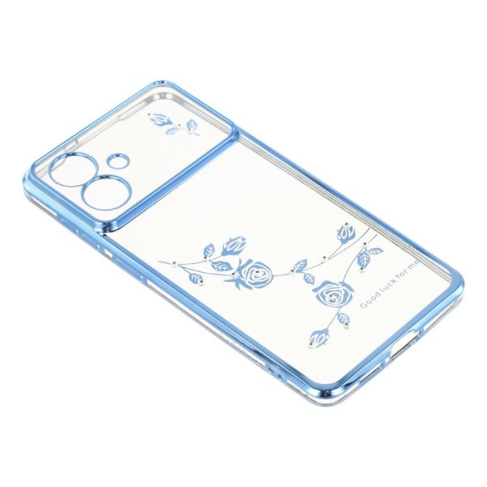 KADEM - KADEM Samsung Galaxy S26 Edge Mobilskal Blommor Rhinsten TPU - Blå