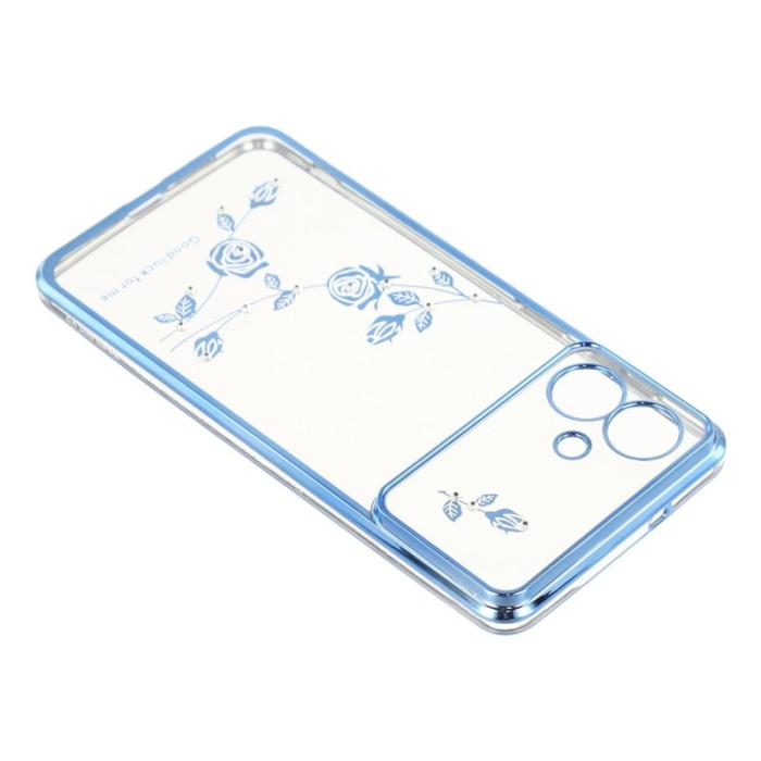 KADEM - KADEM Samsung Galaxy S26 Edge Mobilskal Blommor Rhinsten TPU - Blå