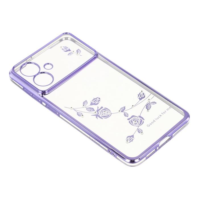KADEM - KADEM Samsung Galaxy S26 Edge Mobilskal Blommor Rhinsten TPU - Lila