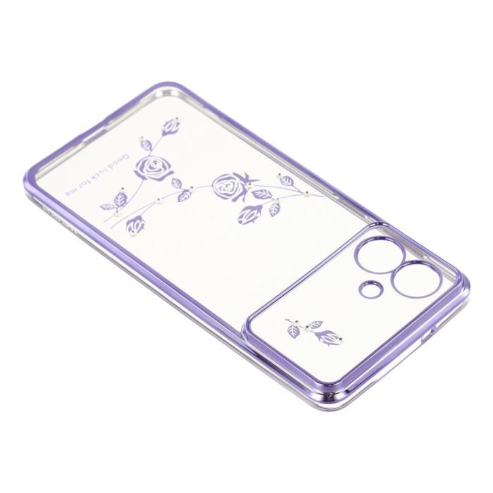 KADEM - KADEM Samsung Galaxy S26 Edge Mobilskal Blommor Rhinsten TPU - Lila