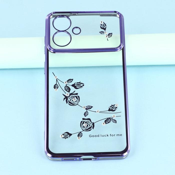 KADEM - KADEM Samsung Galaxy S26 Edge Mobilskal Blommor Rhinsten TPU - Lila