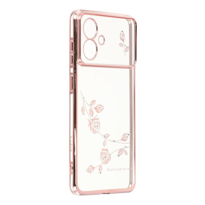 KADEM - KADEM Samsung Galaxy S26 Edge Mobilskal TPU Blommor Rhinsten - Roséguld