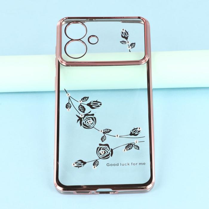 KADEM - KADEM Samsung Galaxy S26 Edge Mobilskal TPU Blommor Rhinsten - Roséguld