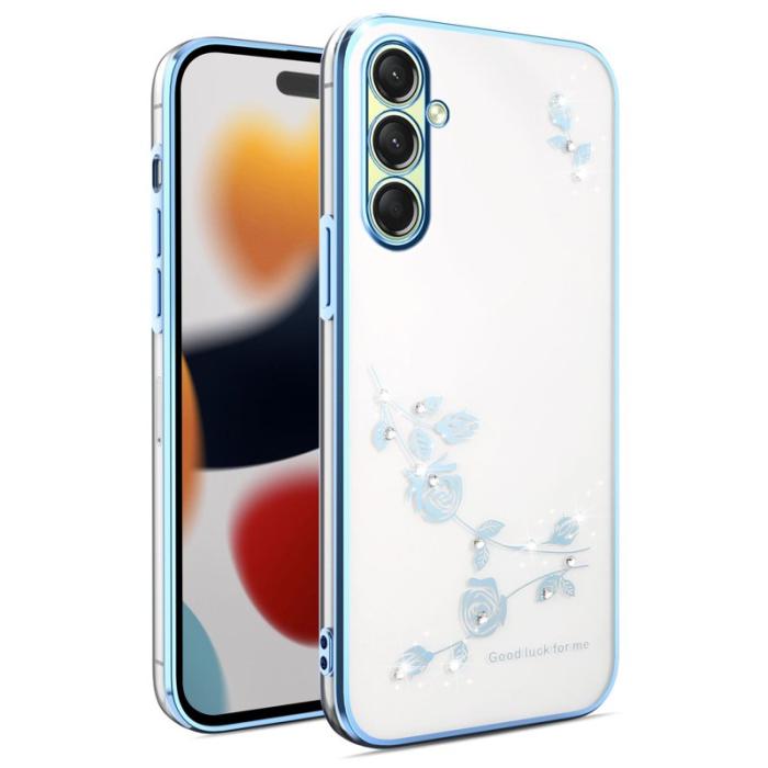 KADEM - KADEM Samsung Galaxy S26 / S26 Pro Skal Blommor Rhinsten TPU - Blå