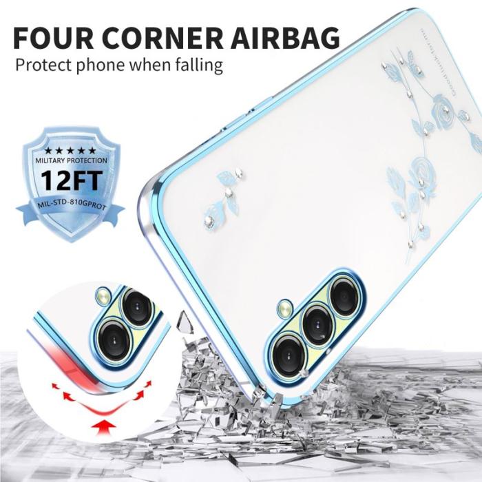 KADEM - KADEM Samsung Galaxy S26 / S26 Pro Skal Blommor Rhinsten TPU - Blå