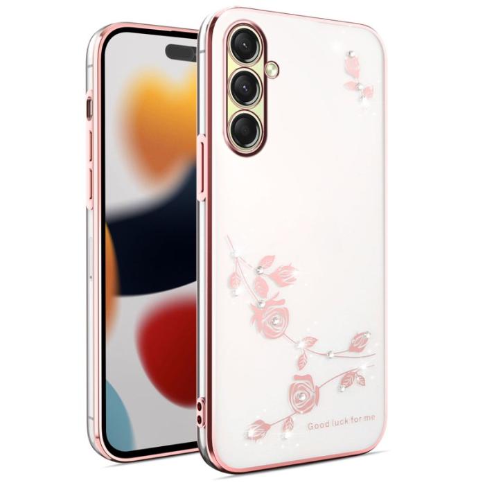 KADEM - KADEM Samsung Galaxy S26 / S26 Pro Skal Blommor Rhinsten TPU - Roséguld
