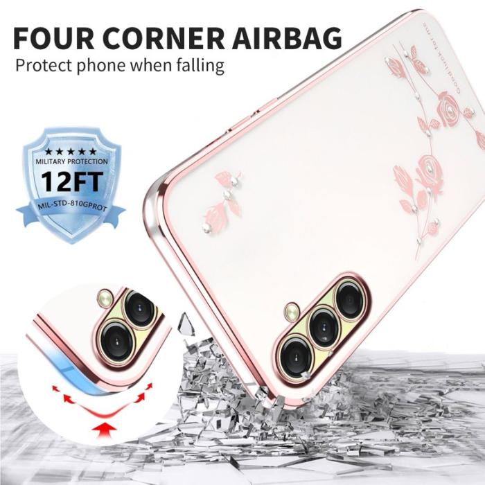 KADEM - KADEM Samsung Galaxy S26 / S26 Pro Skal Blommor Rhinsten TPU - Roséguld