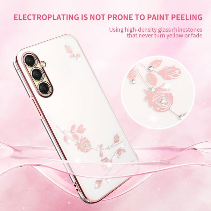 KADEM - KADEM Samsung Galaxy S26 / S26 Pro Skal Blommor Rhinsten TPU - Roséguld