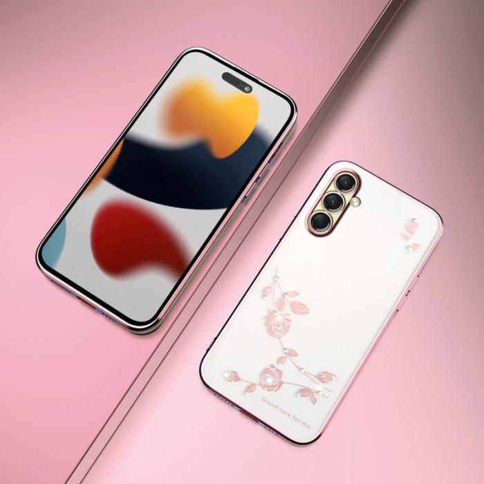 KADEM - KADEM Samsung Galaxy S26 / S26 Pro Skal Blommor Rhinsten TPU - Roséguld