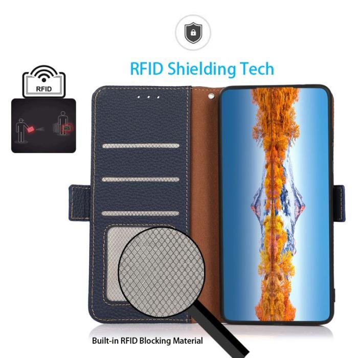 KHAZNEH - KHAZNEH Samsung Galaxy A35 5G Skal Äkta Läder RFID Skydd - Blå