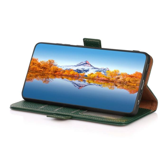 KHAZNEH - KHAZNEH Samsung Galaxy A55 5G Plånboksfodral Äkta Läder RFID Skydd - Grön