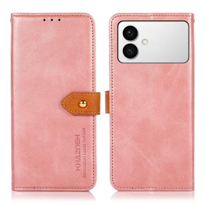 KHAZNEH - KHAZNEH Samsung Galaxy S26 Edge Plånboksfodral Konstläder Flip Cover - Roséguld