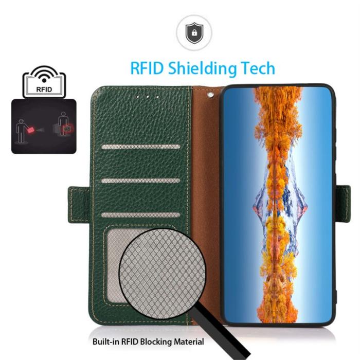 KHAZNEH - KHAZNEH Samsung Galaxy S26 / S26 Pro Skal Äkta Läder RFID Skydd - Grön