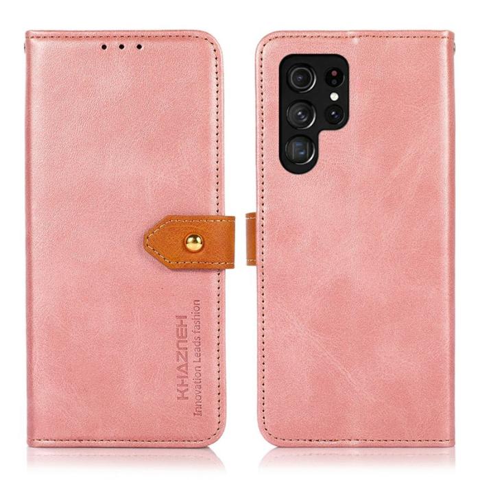 KHAZNEH - KHAZNEH Samsung Galaxy S26 Ultra Fodral Äkta Läder Flip Cover - Roséguld