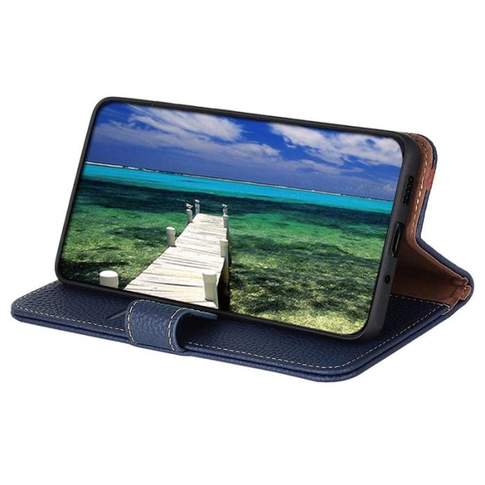 KHAZNEH - KHAZNEH Samsung Galaxy S26 Ultra Plånboksfodral Äkta Läder Flip - Blå