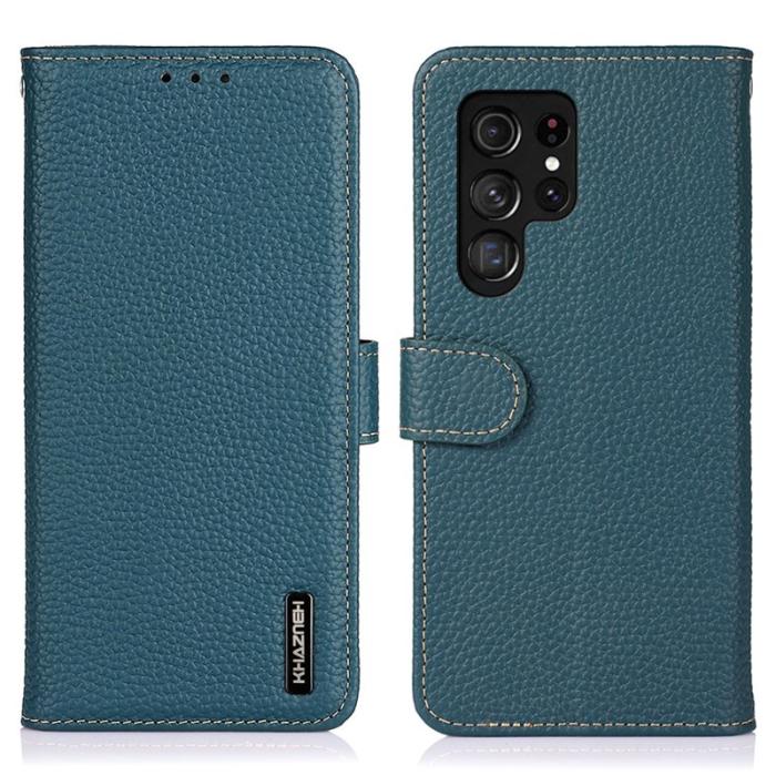 KHAZNEH - KHAZNEH Samsung Galaxy S26 Ultra Plånboksfodral Äkta Läder Flip - Grön