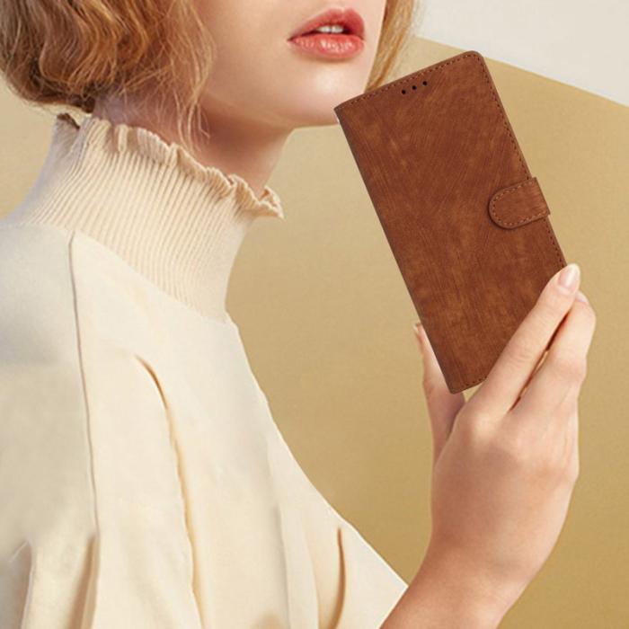 OEM - Läder för Samsung Galaxy A55 5G Mobilskal Solid Färg Ställ - Brun