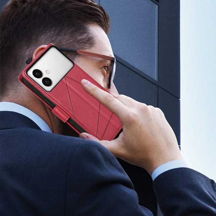 OEM - Line Samsung Galaxy S26 Edge Plånboksfodral Imprint Konstläder - Röd